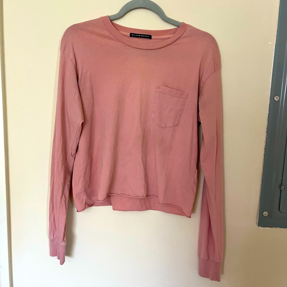 Brandy Melville Long Sleeve Pink Shirt With Pocket